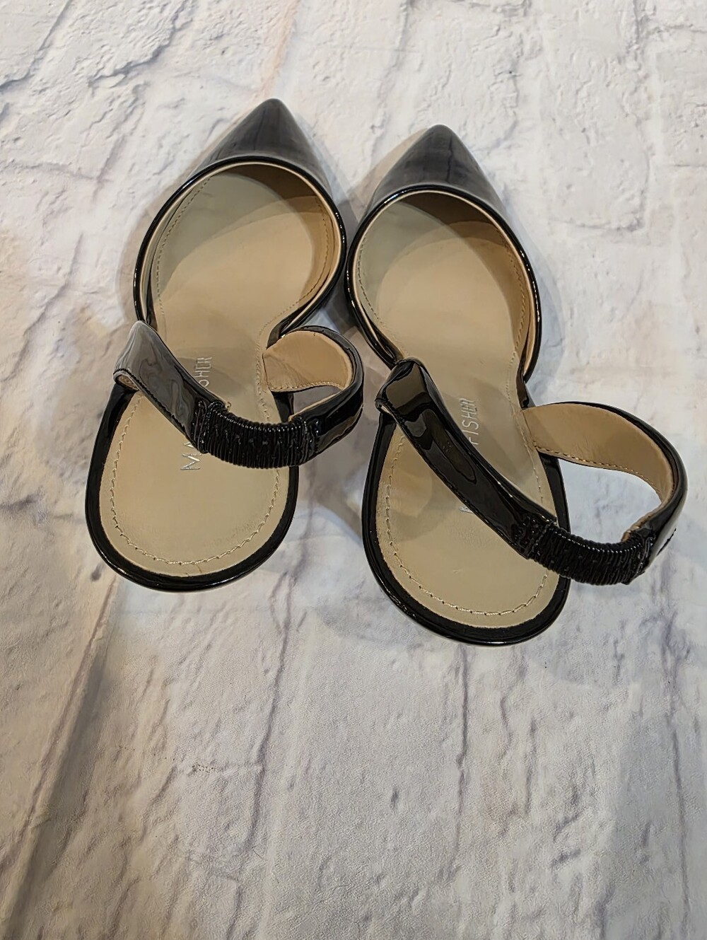 Marc Fisher Black Patent Slingback Pointy Heels - Picture 7 of 11